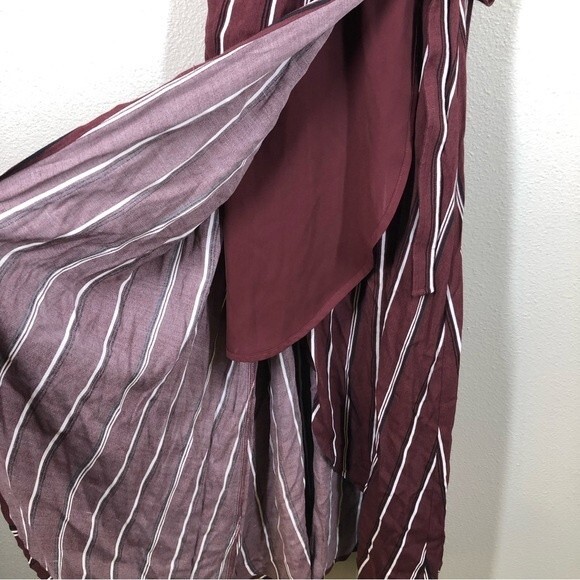 Aritzia Wilfred Free Jessa Wrap Dress Midi Striped Maroon Black XS - Picture 4 of 9